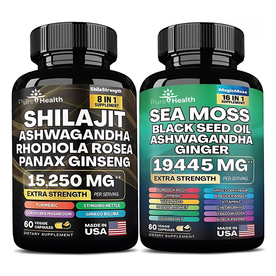 Pure Health™ Super Bundle: Sea Moss 16-in-1 Magic Blend + Shilajit 8-in-1 Bulletproof Blend