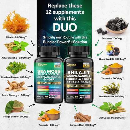 Pure Health™ Super Bundle: Sea Moss 16-in-1 Magic Blend + Shilajit 8-in-1 Bulletproof Blend