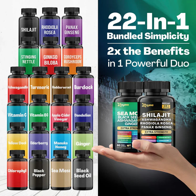 Pure Health™ Super Bundle: Sea Moss 16-in-1 Magic Blend + Shilajit 8-in-1 Bulletproof Blend